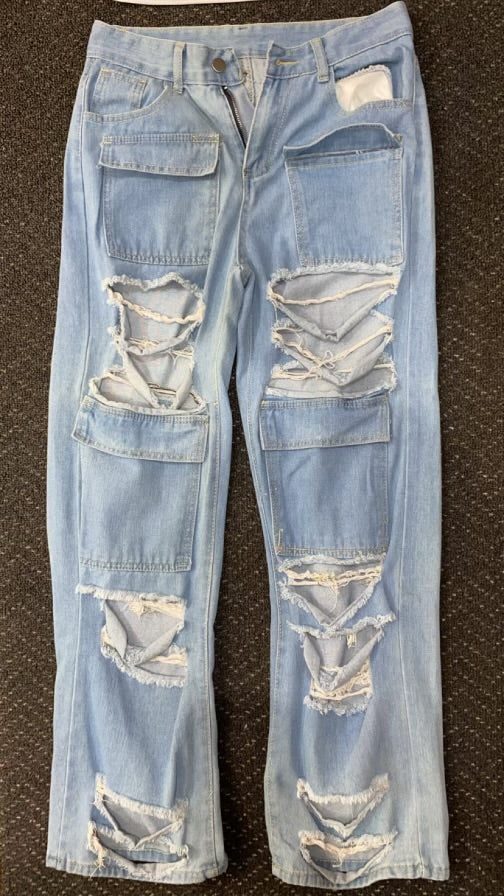 Distressed Jean Cargo Pants